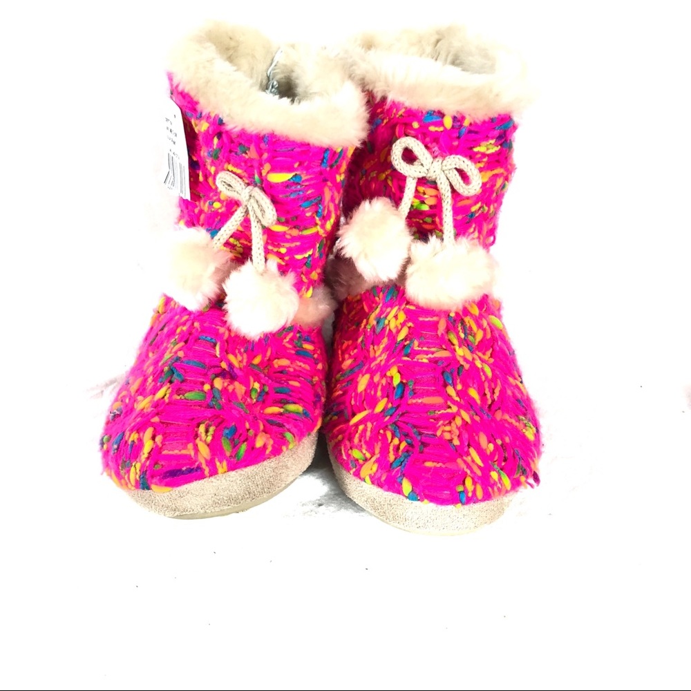 Cejon Pink Neon Yarn & Fur Bootie Slippers NWOT